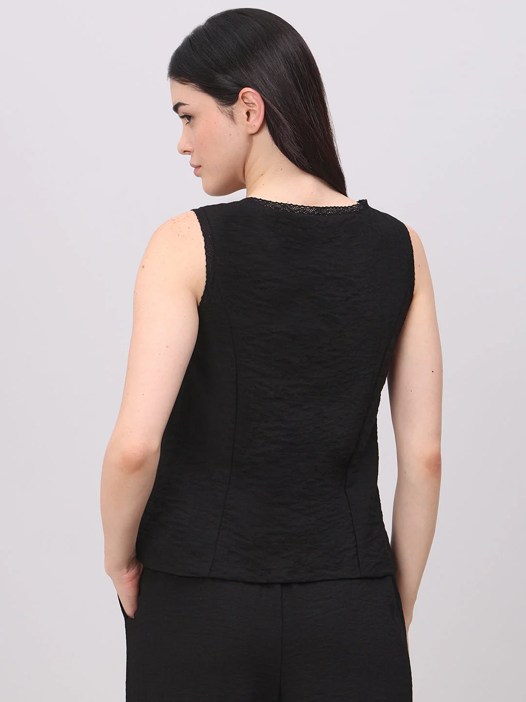 Black Quilted O-Neck Top - Image 4