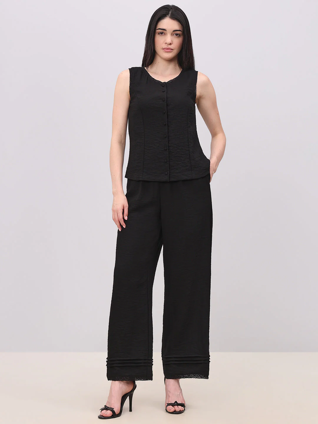 Black Quilted O-Neck Top - Image 5