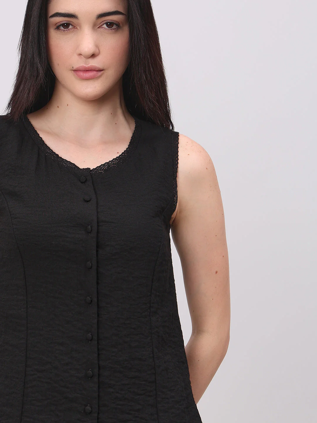 Black Quilted O-Neck Top - Image 6