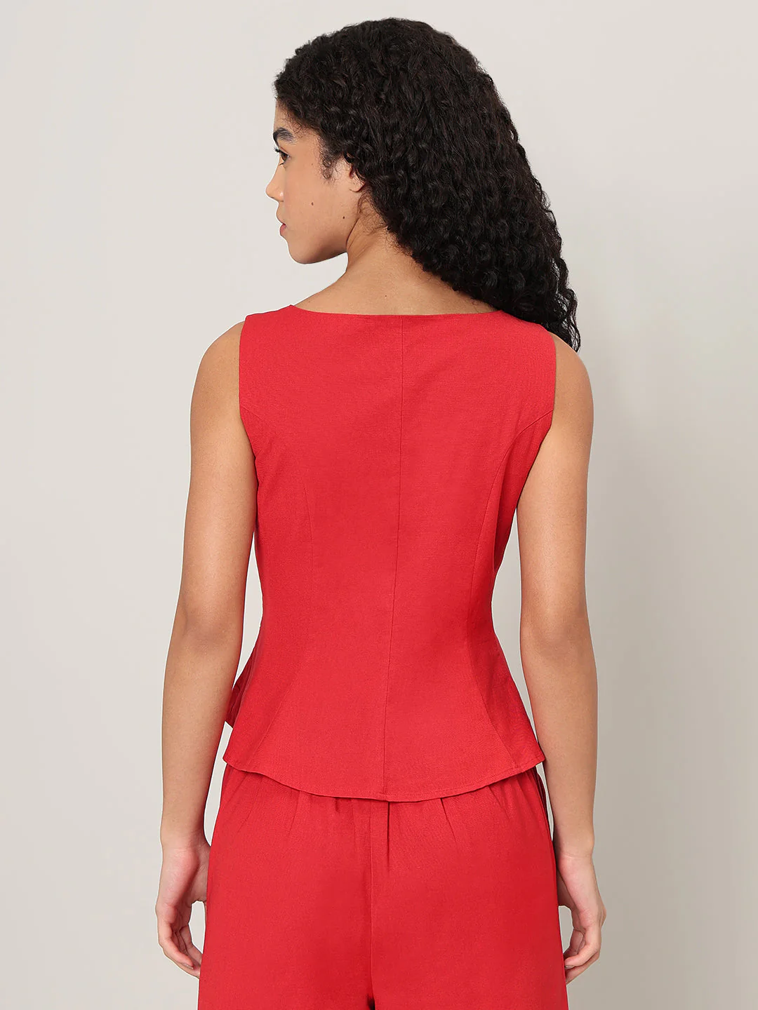 Red Button-Detail Sleeveless Top - Image 4