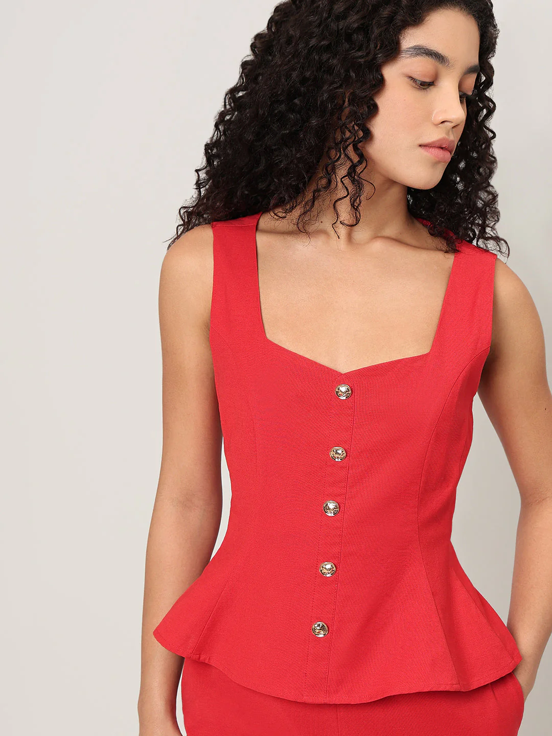 Red Button-Detail Sleeveless Top - Image 6