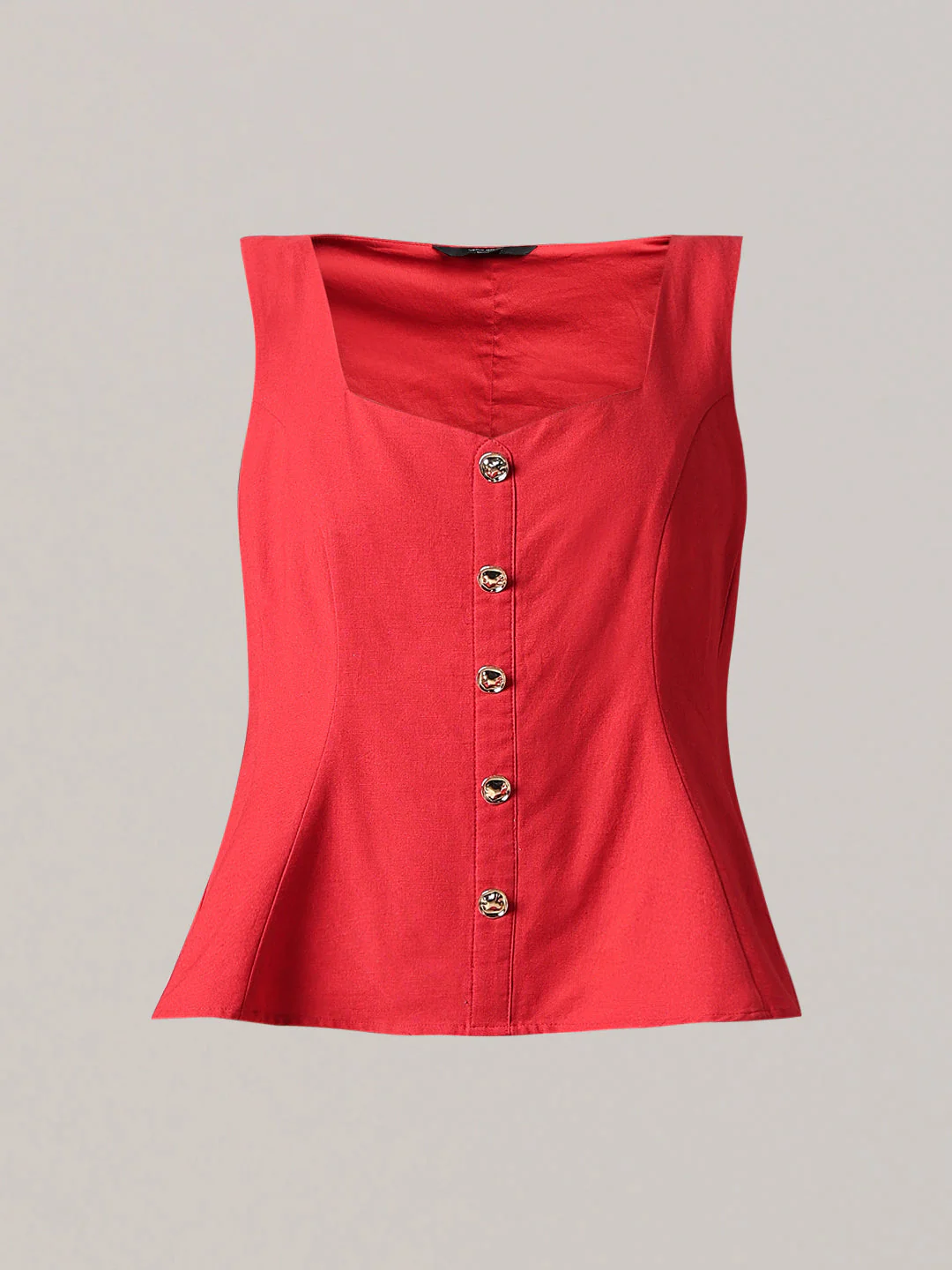 Red Button-Detail Sleeveless Top - Image 7