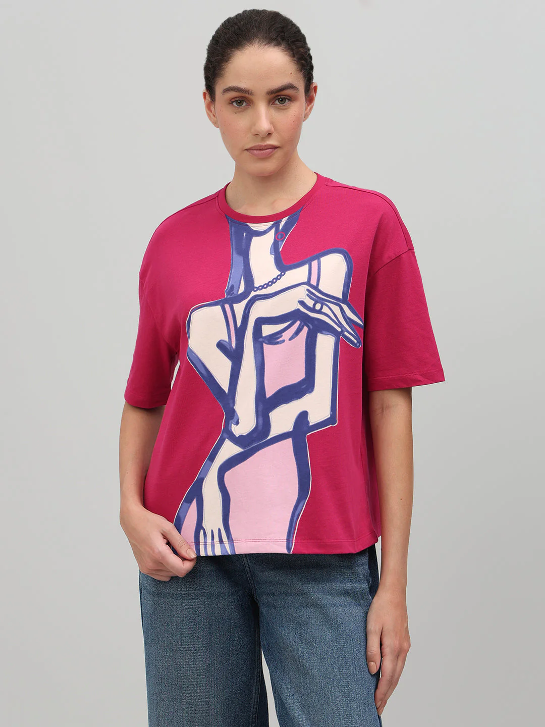 Pink Abstract Figure Art Print T-shirt - Image 2