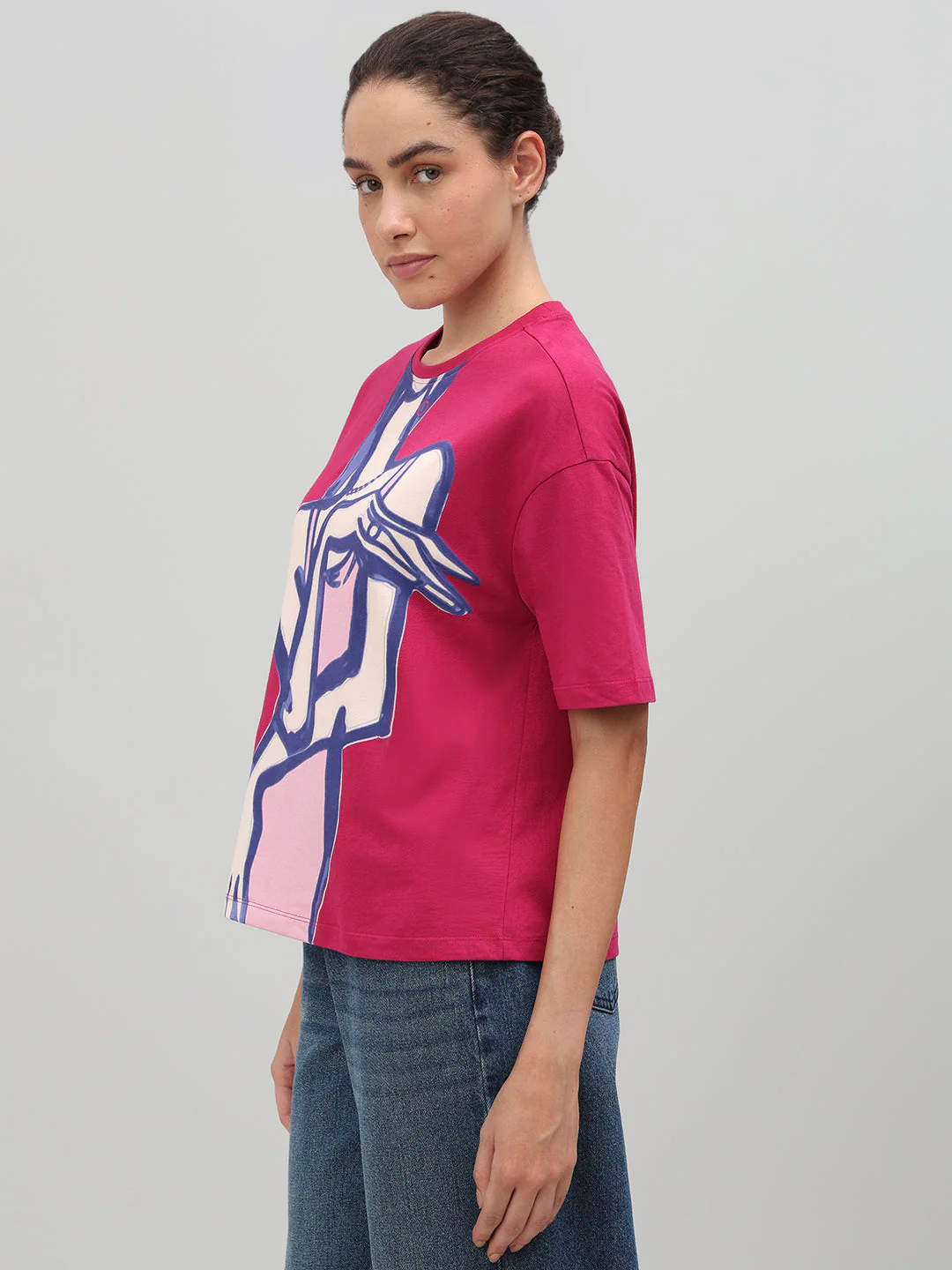 Pink Abstract Figure Art Print T-shirt - Image 3