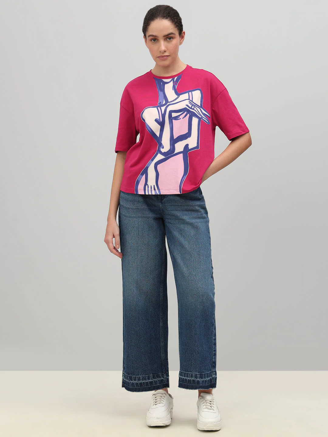 Pink Abstract Figure Art Print T-shirt - Image 5