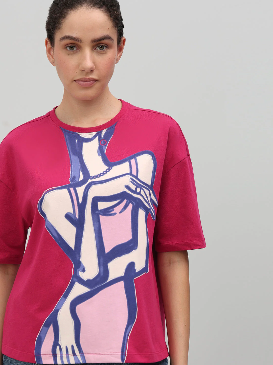 Pink Abstract Figure Art Print T-shirt - Image 6
