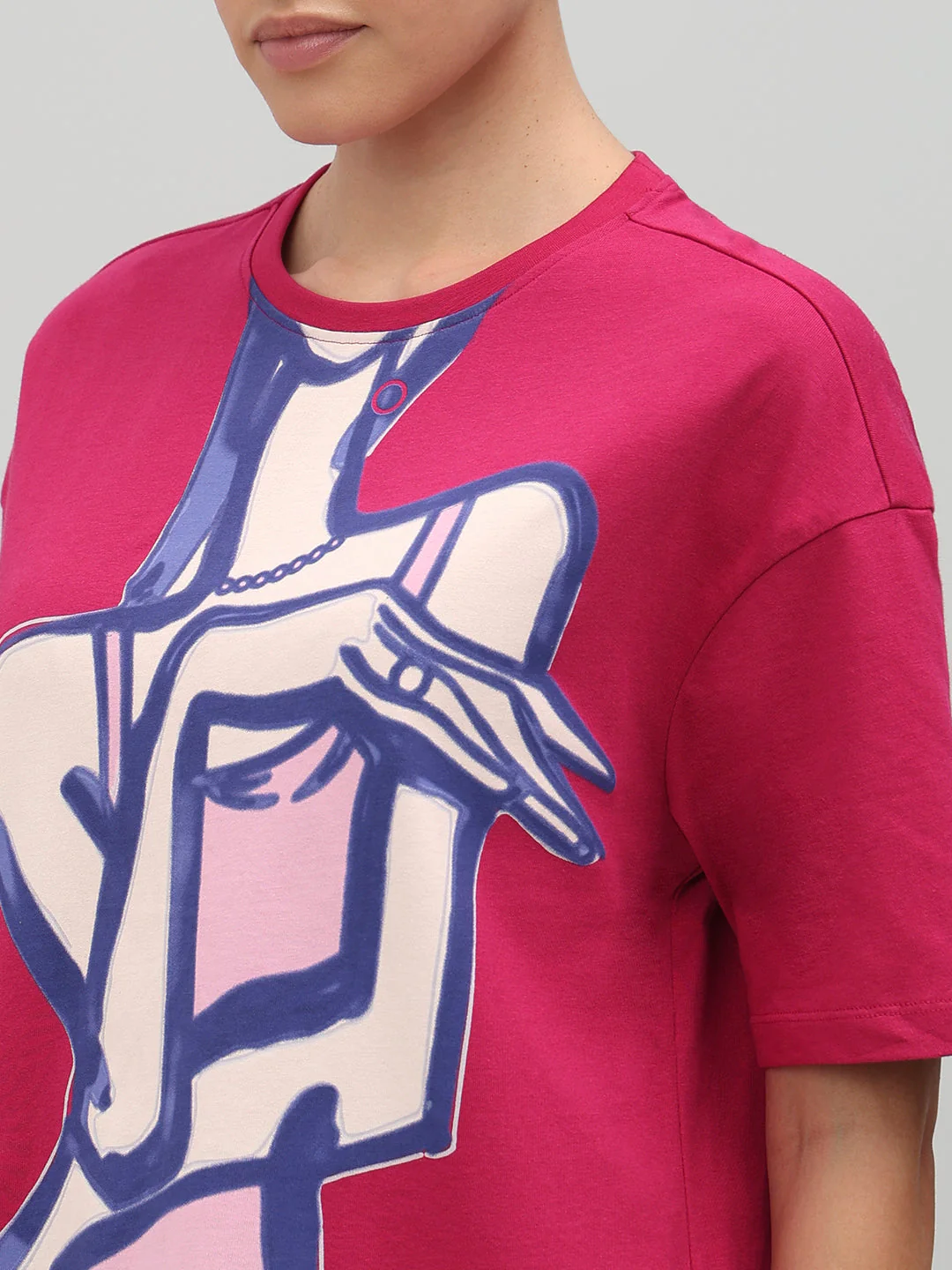 Pink Abstract Figure Art Print T-shirt - Image 8