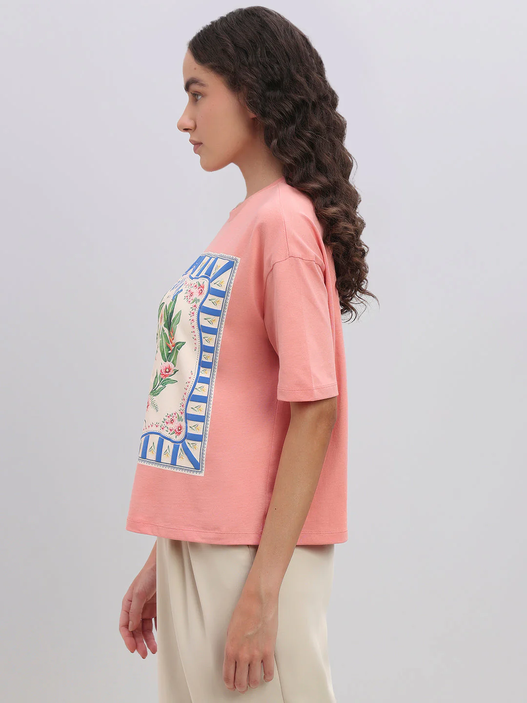 Pink Tropical Artwork Print T-shirt - Image 3