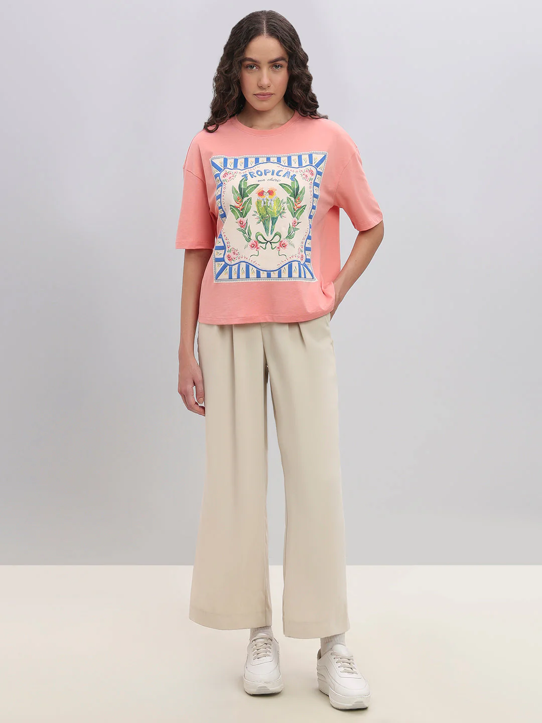 Pink Tropical Artwork Print T-shirt - Image 5