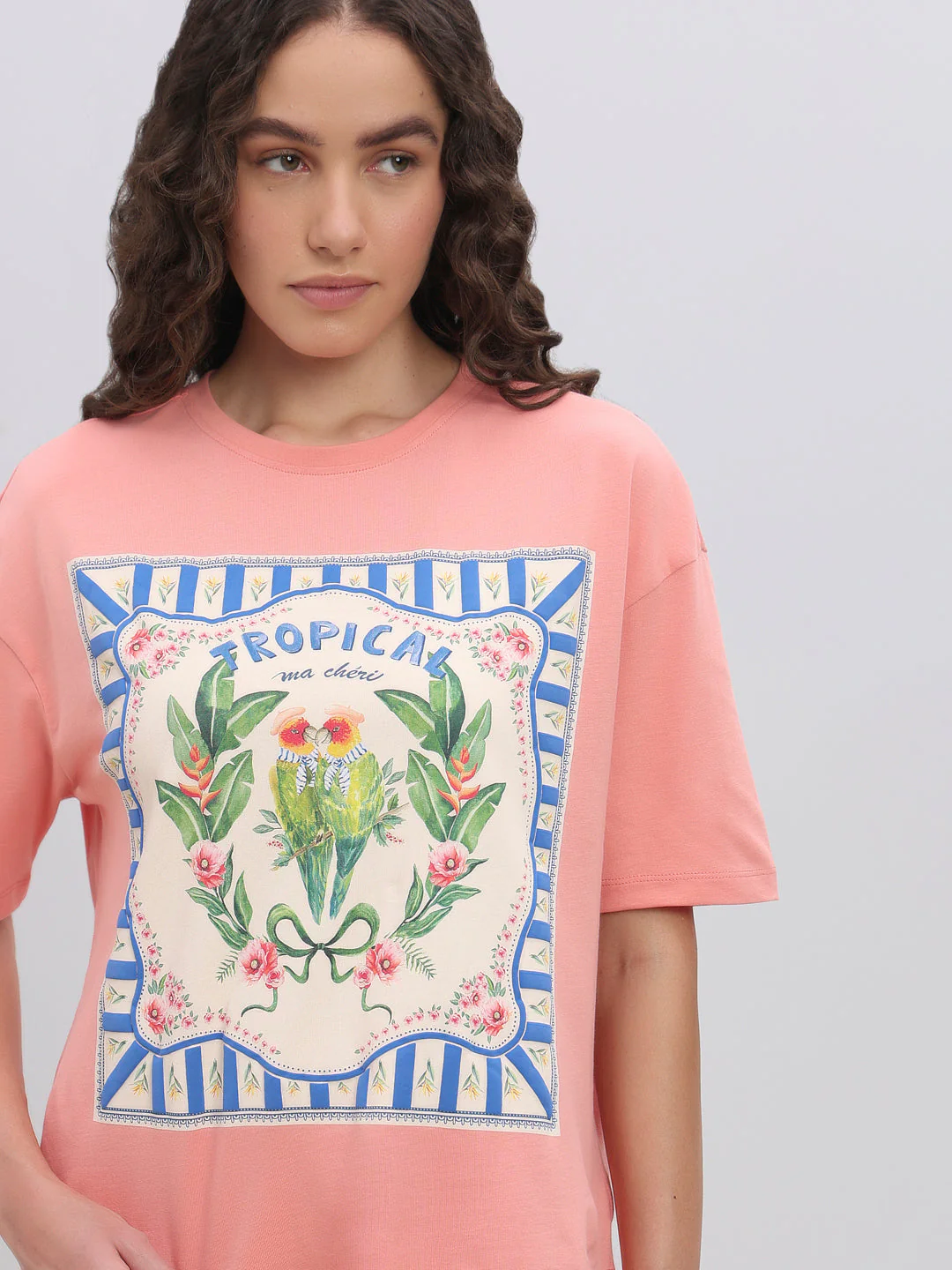 Pink Tropical Artwork Print T-shirt - Image 6