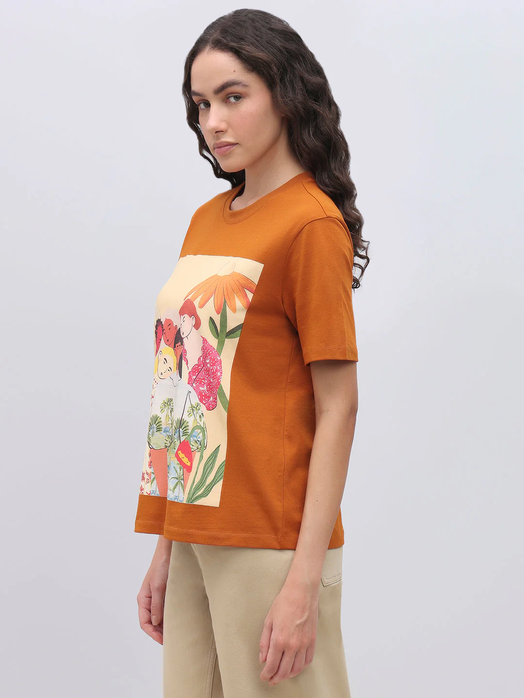 Orange Cotton Printed T-shirt - Image 3