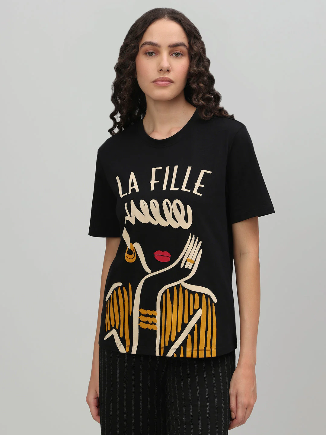 Black Illustration Print T-shirt - Image 2