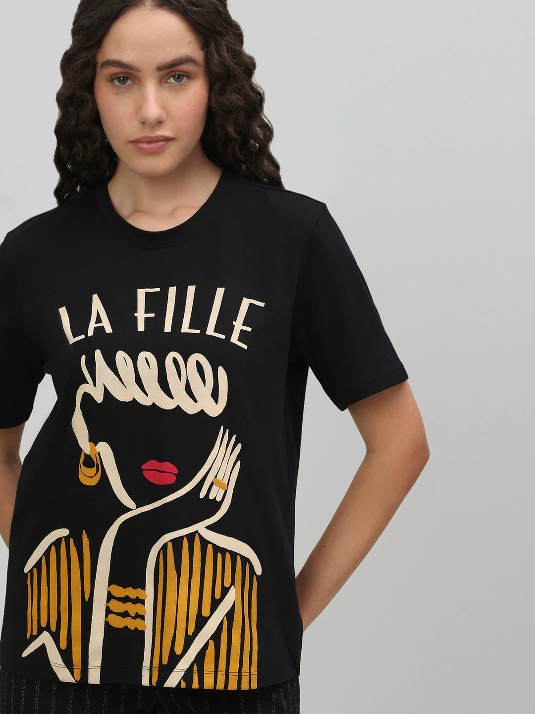 Black Illustration Print T-shirt - Image 6