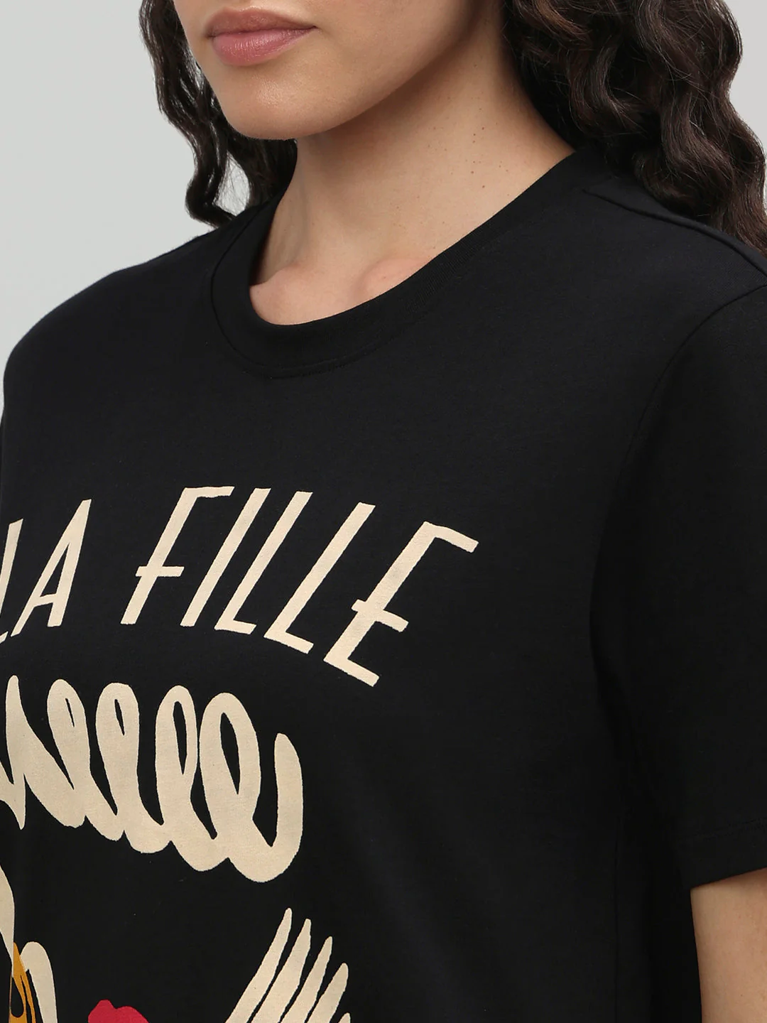 Black Illustration Print T-shirt - Image 8