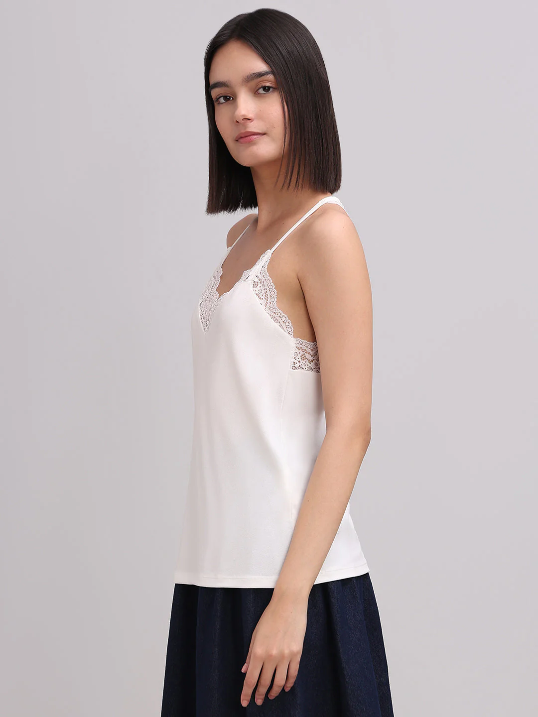 White Lace Detail Cami Top - Image 3