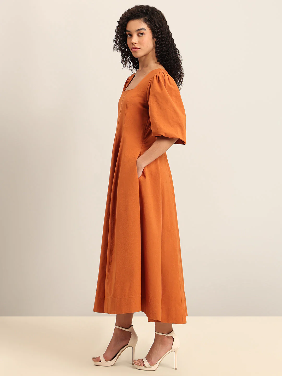 Rust Square Neck Midi Dress - Image 3