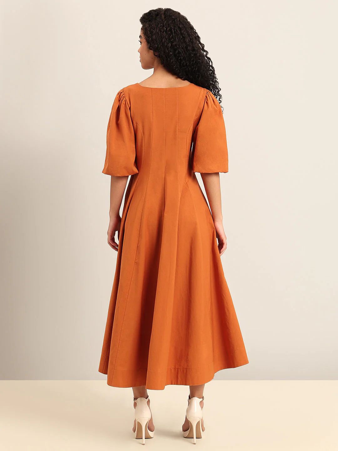 Rust Square Neck Midi Dress - Image 4