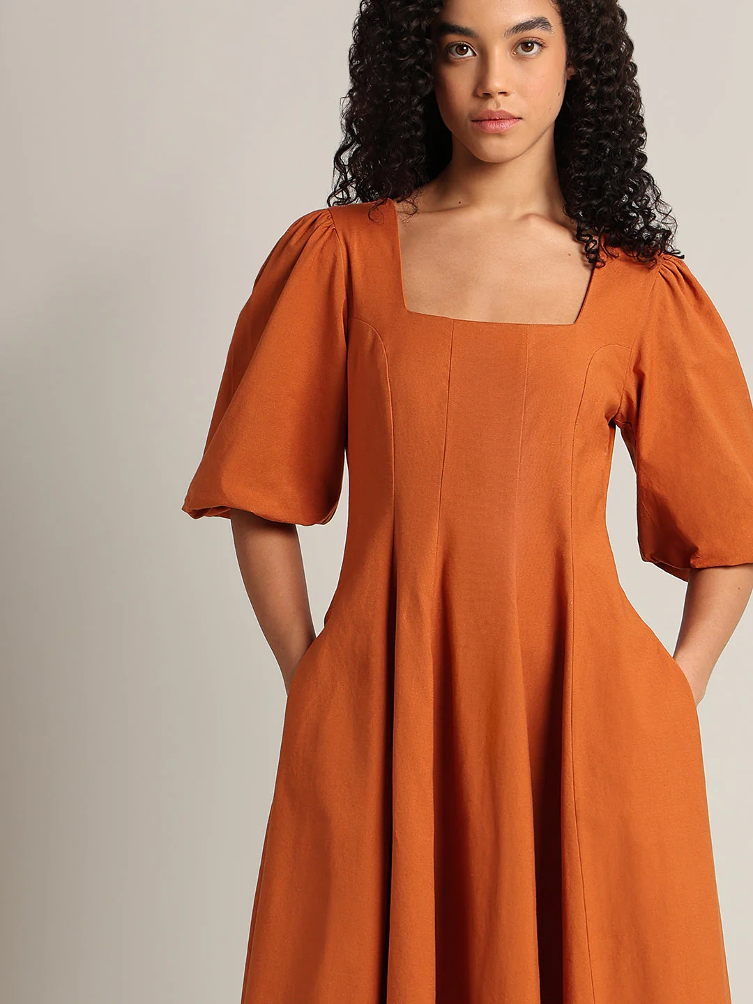 Rust Square Neck Midi Dress - Image 5