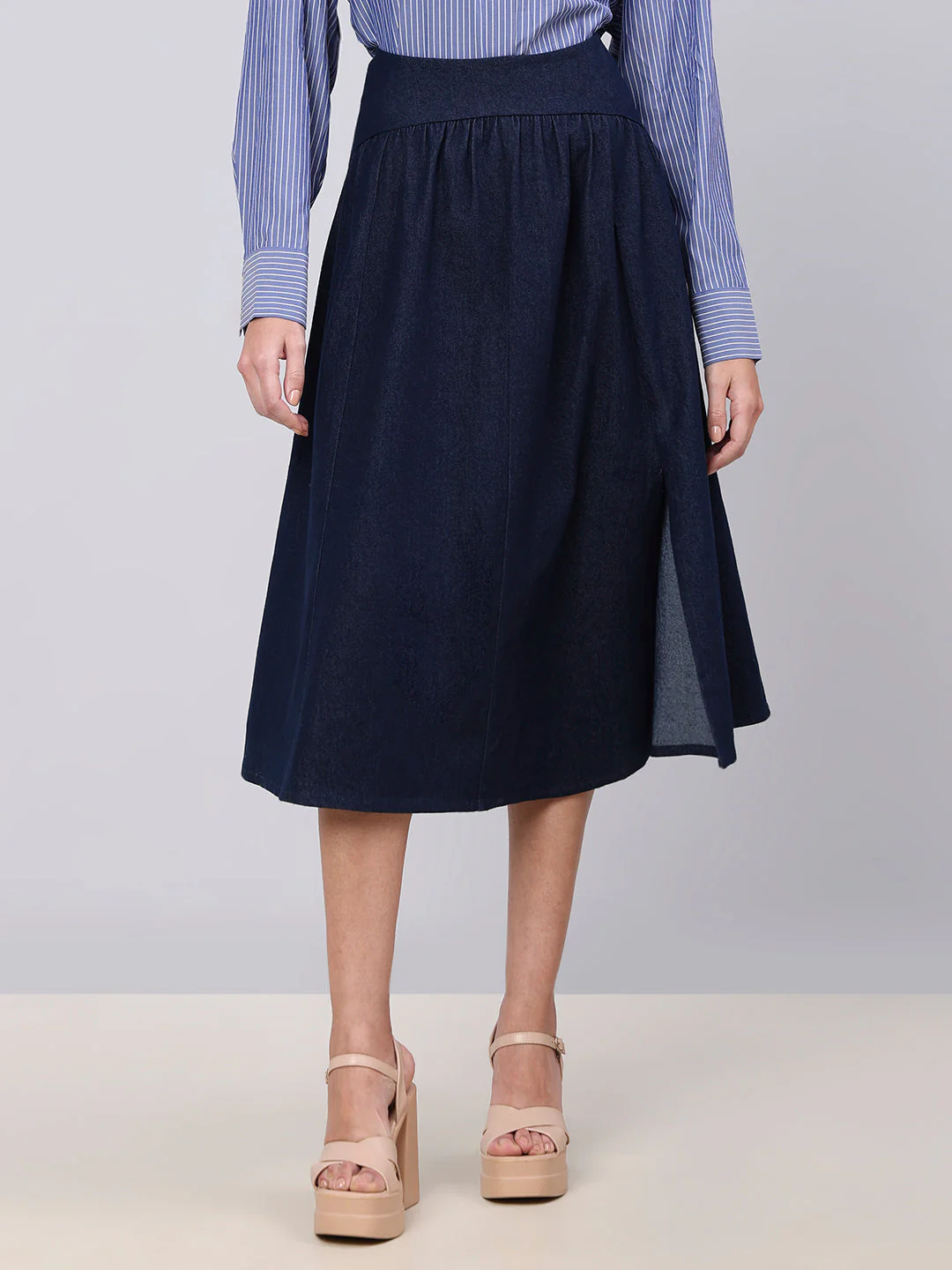 Dark Blue High Rise Denim Skirt - Image 2