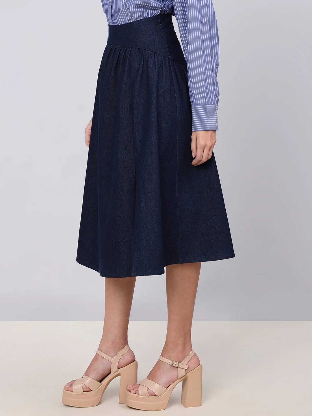 Dark Blue High Rise Denim Skirt - Image 3
