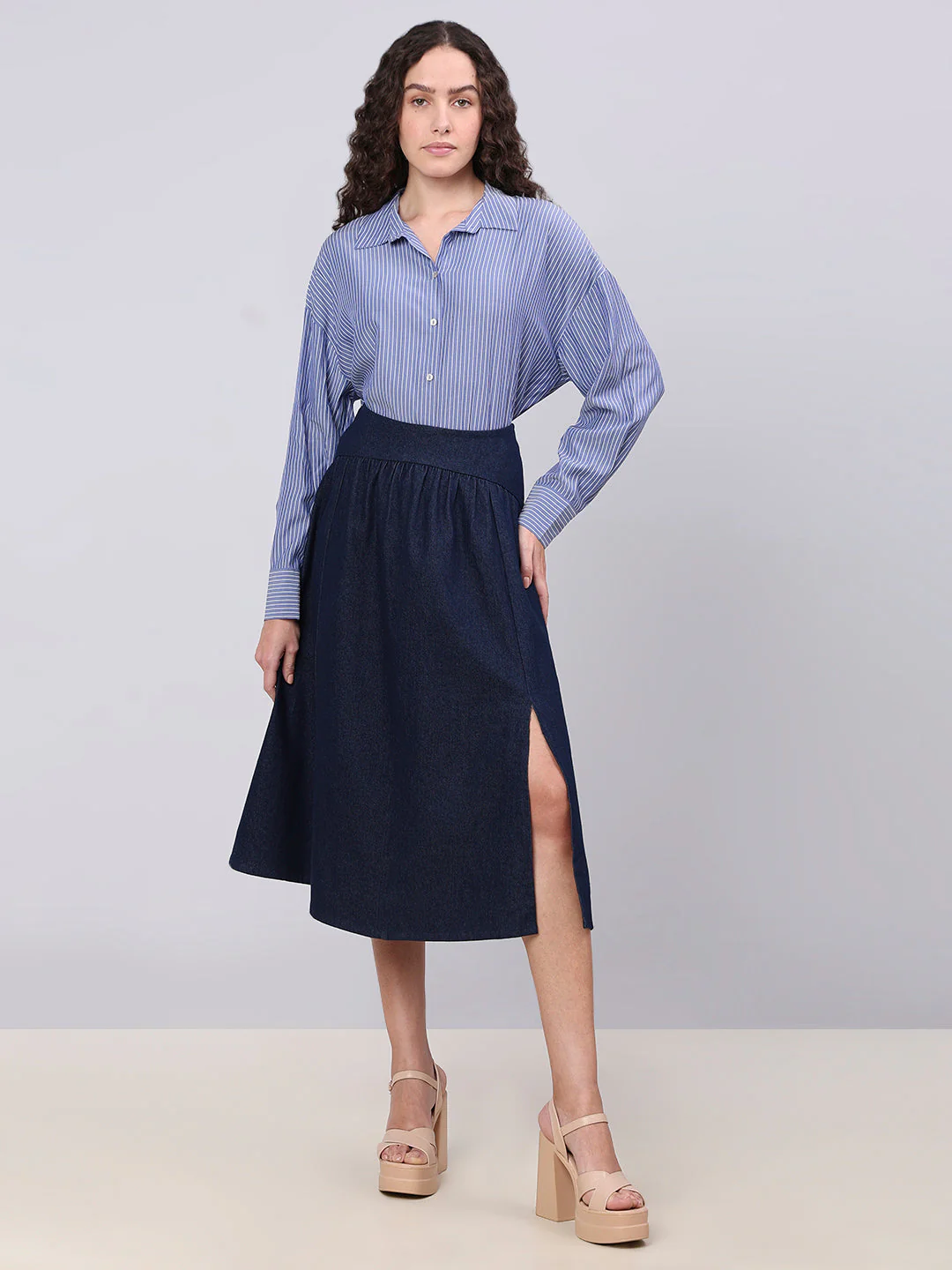 Dark Blue High Rise Denim Skirt - Image 5