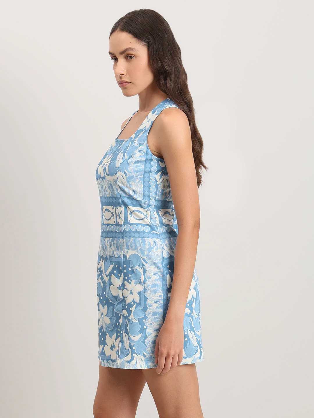 Light Blue Printed Sleeveless Dress - Image 3