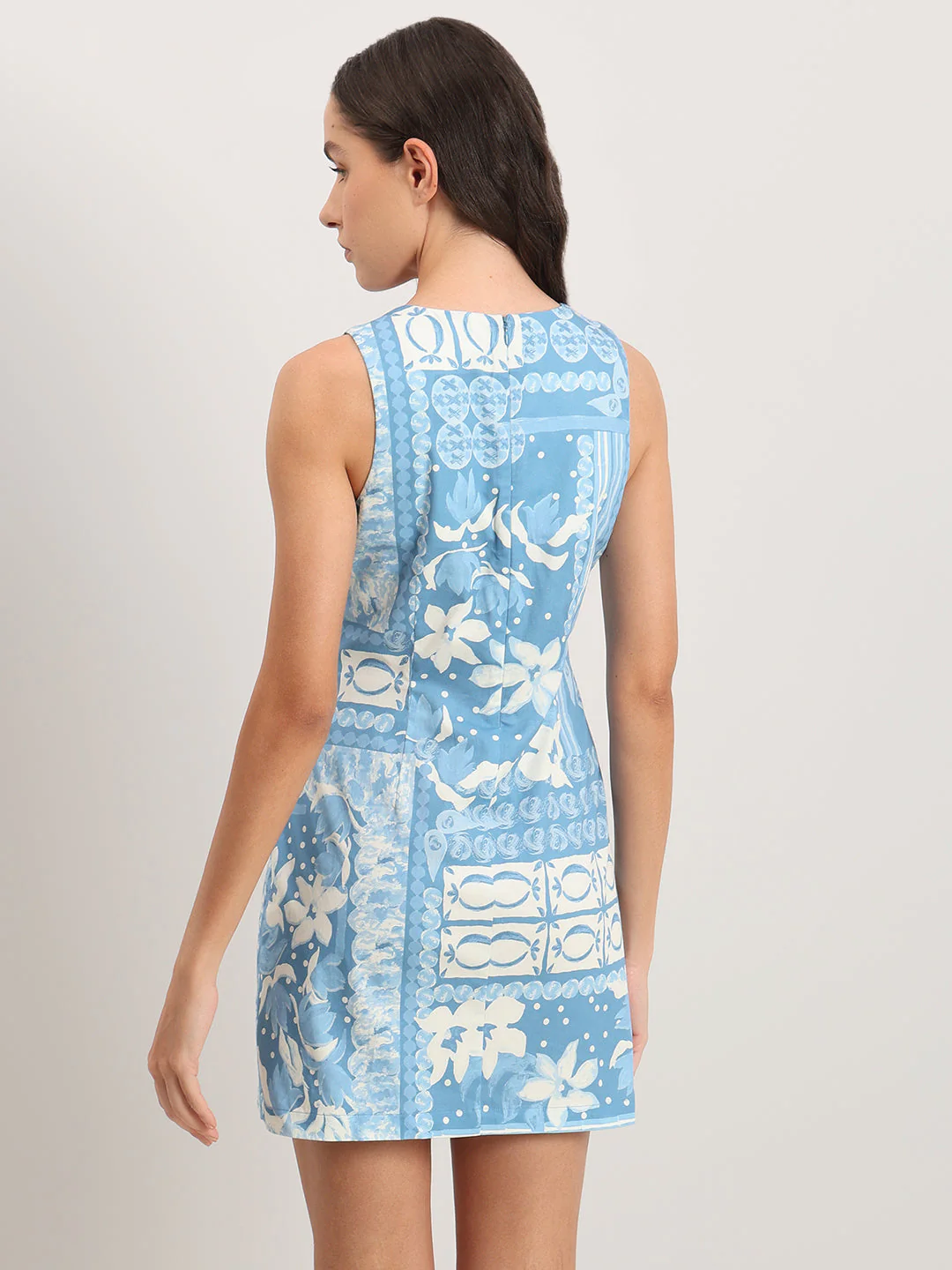 Light Blue Printed Sleeveless Dress - Image 4