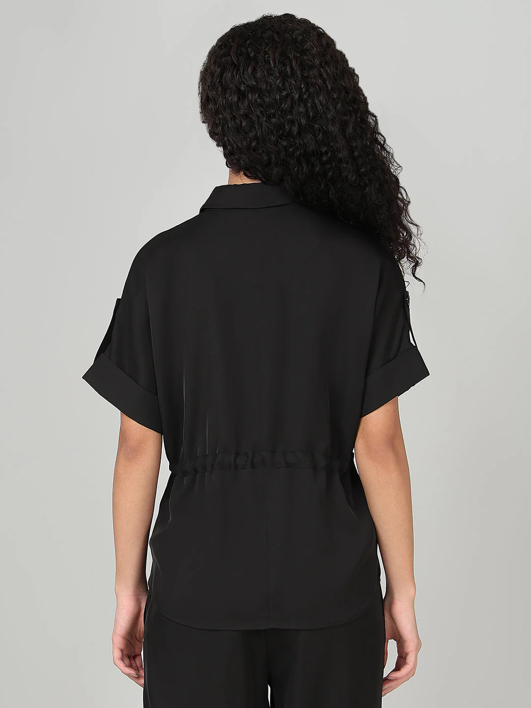 Black Drawstring Waist Shirt - Image 4