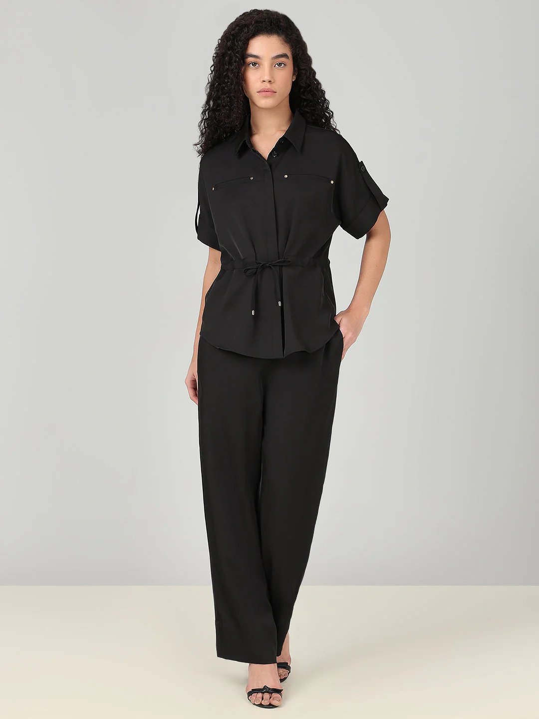 Black Drawstring Waist Shirt - Image 5