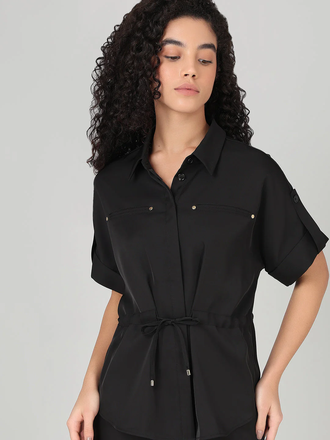 Black Drawstring Waist Shirt - Image 6