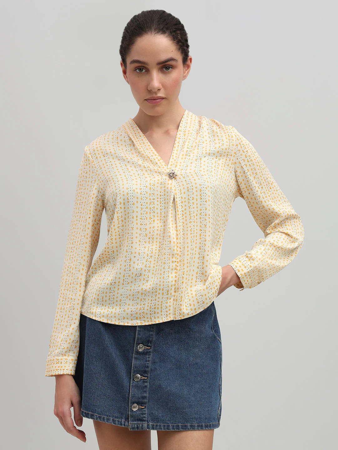 Micro-Print V-Neck Top - Image 2