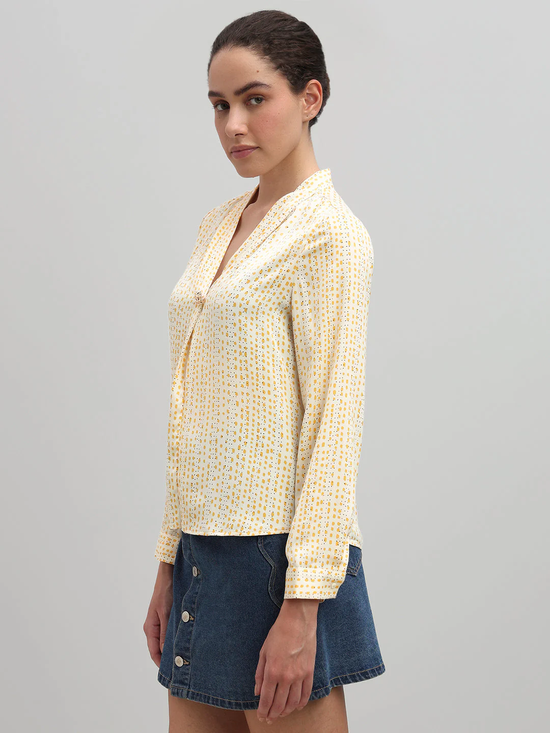 Micro-Print V-Neck Top - Image 3