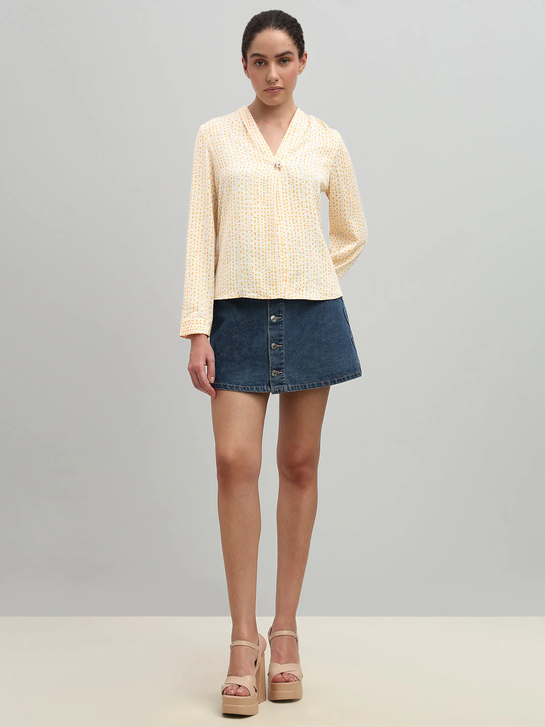 Micro-Print V-Neck Top - Image 5