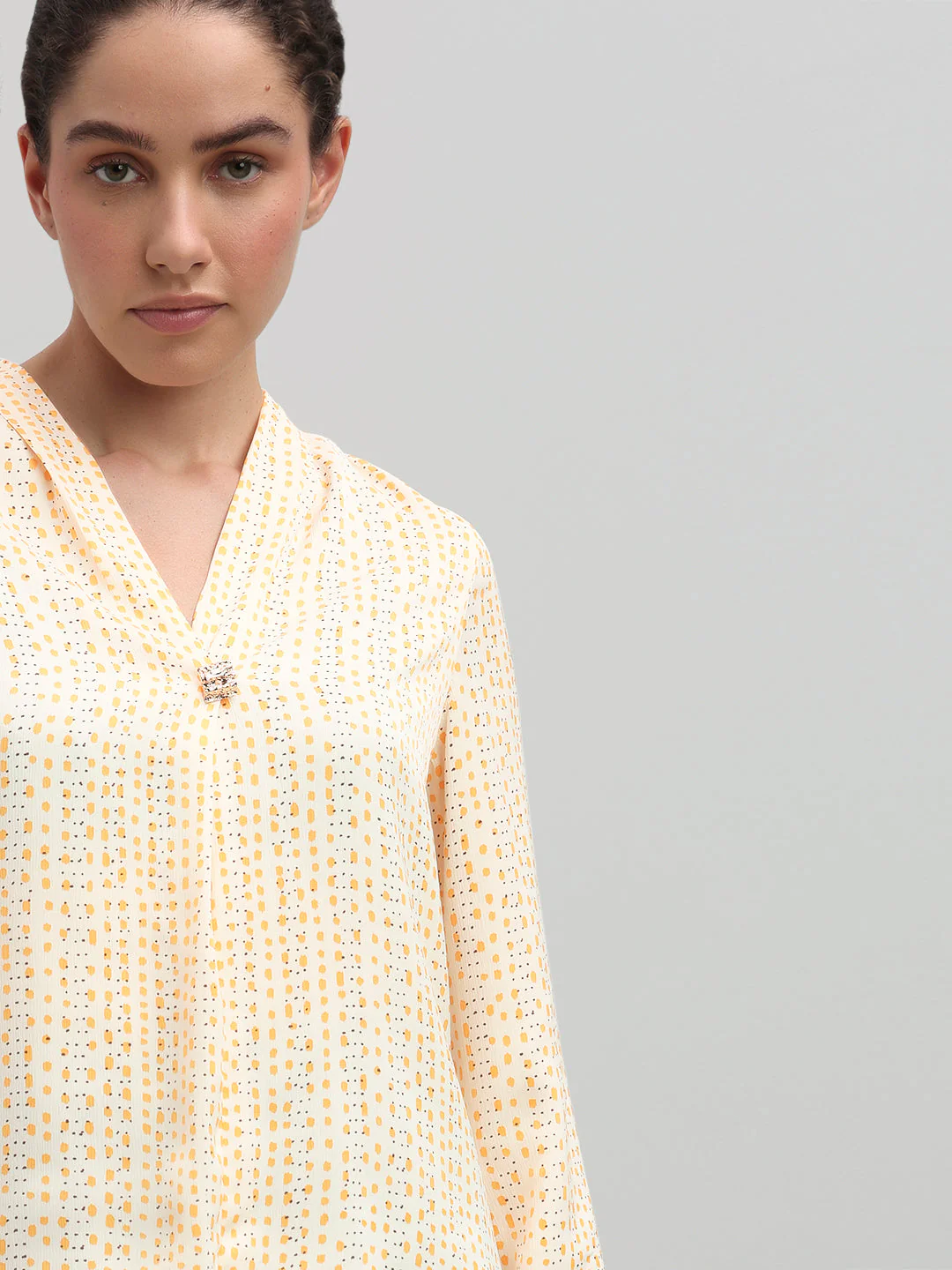 Micro-Print V-Neck Top - Image 6