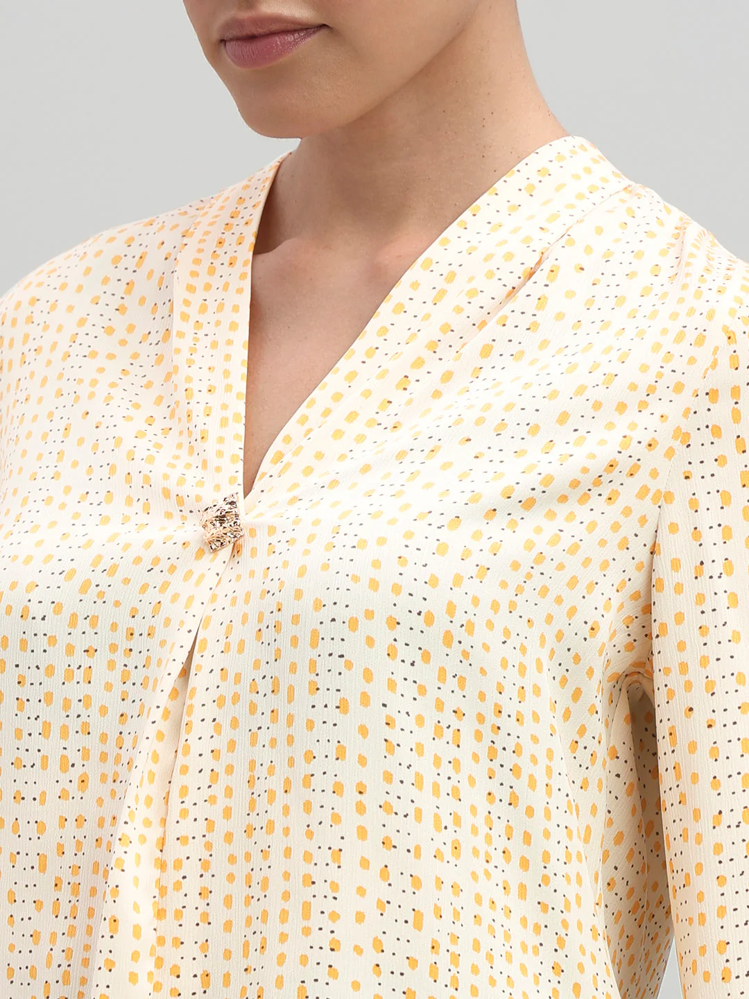 Micro-Print V-Neck Top - Image 8