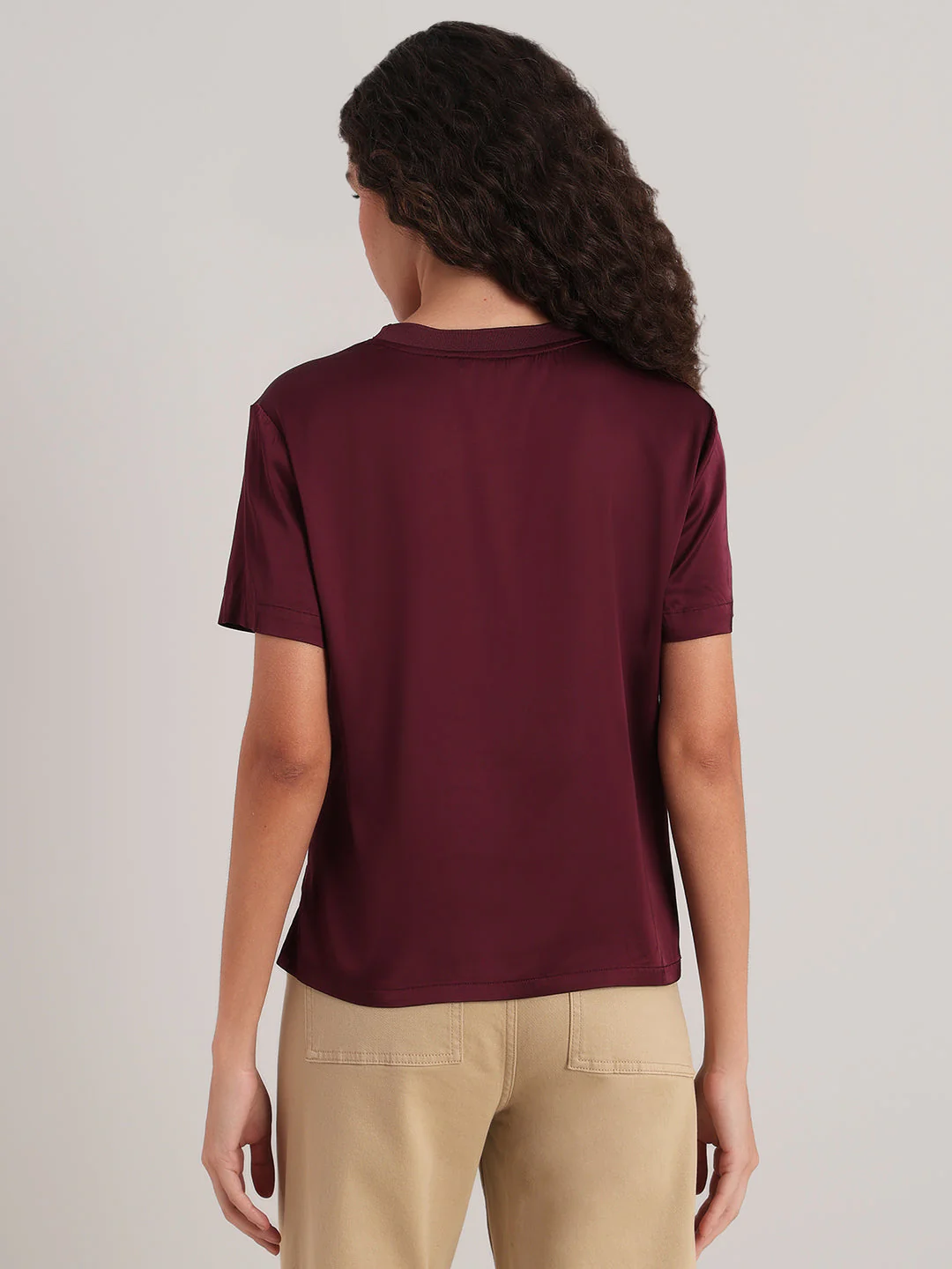 Burgundy Satin Crew-Neck Top - Image 4