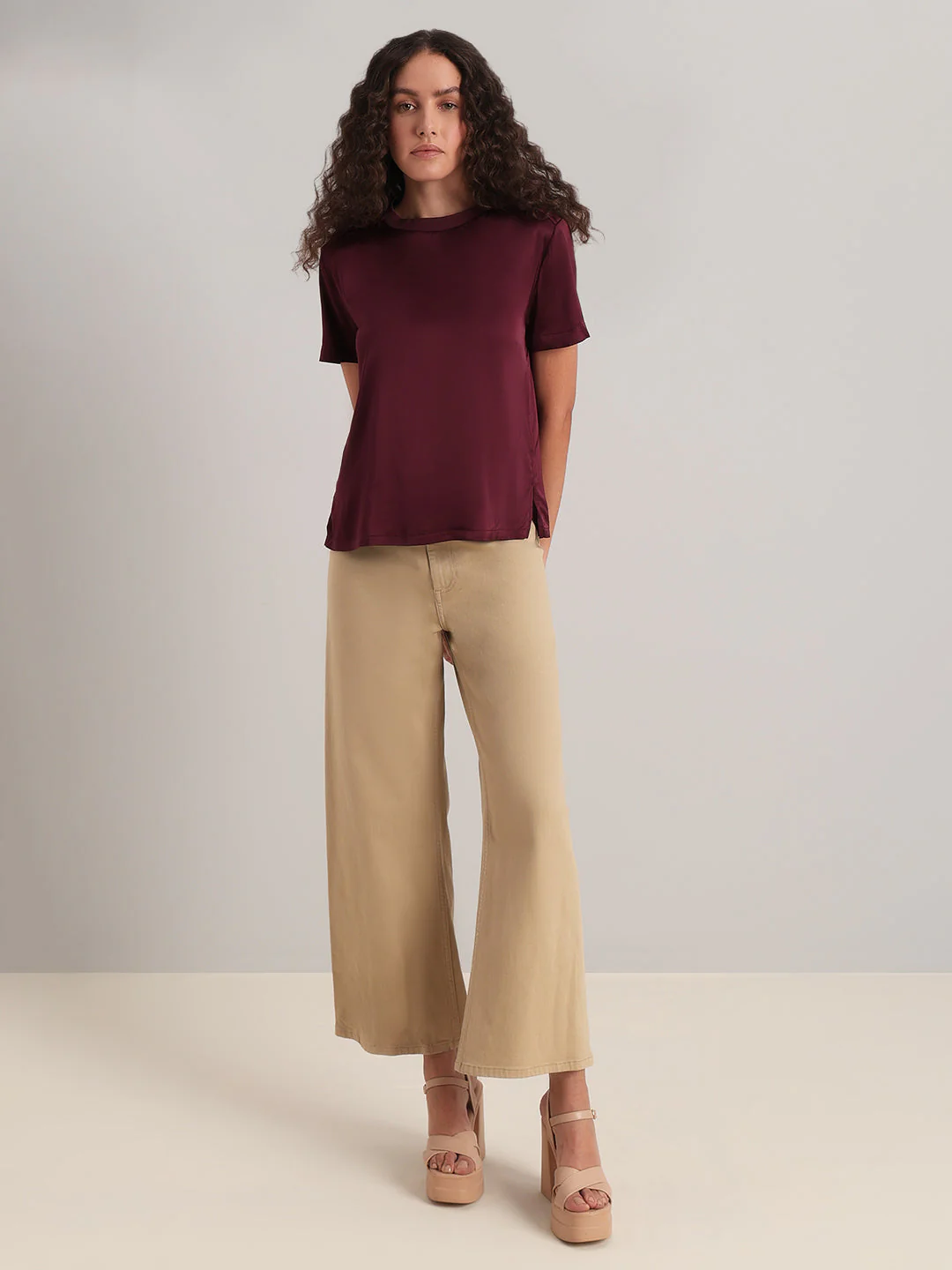 Burgundy Satin Crew-Neck Top - Image 5