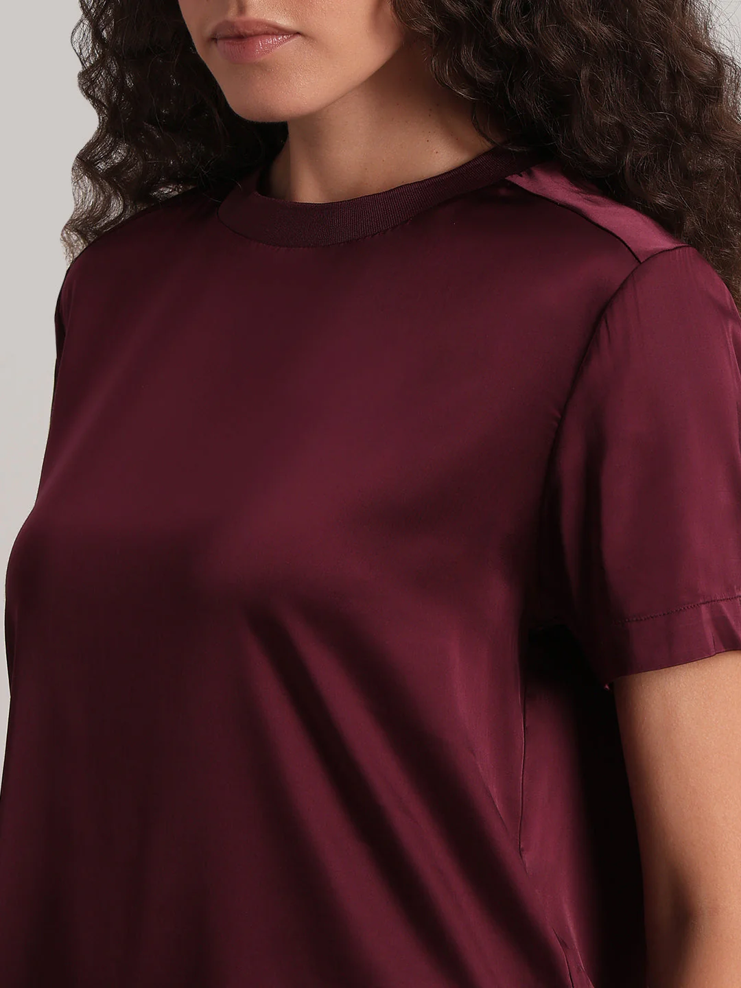 Burgundy Satin Crew-Neck Top - Image 8
