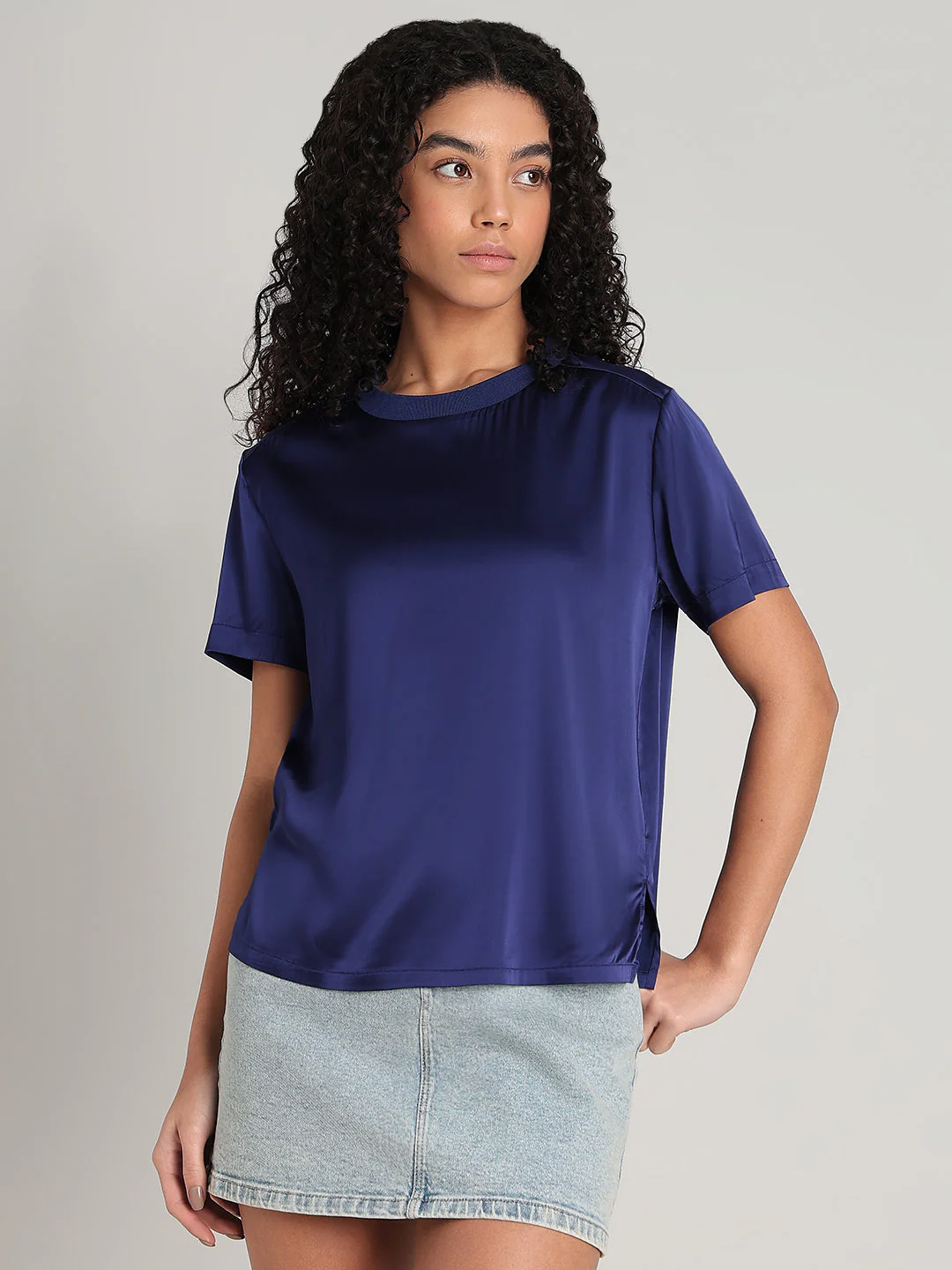 Blue Satin Crew-Neck Top - Image 2