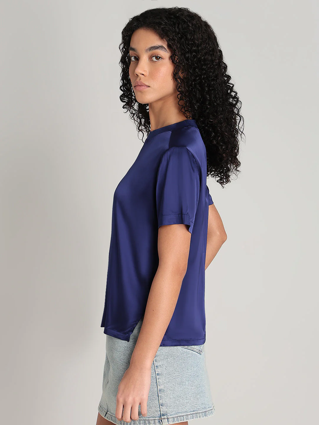 Blue Satin Crew-Neck Top - Image 3