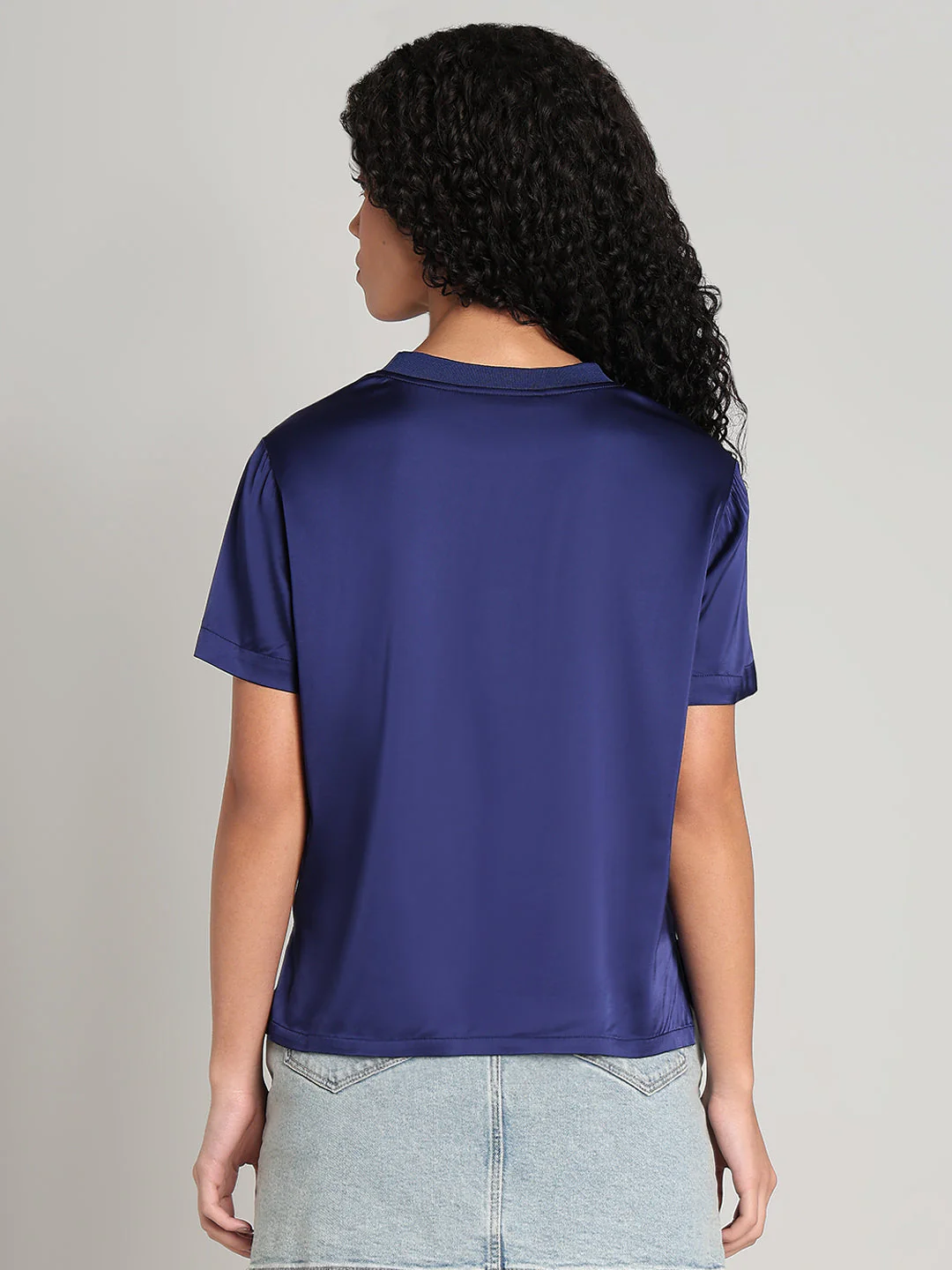 Blue Satin Crew-Neck Top - Image 4
