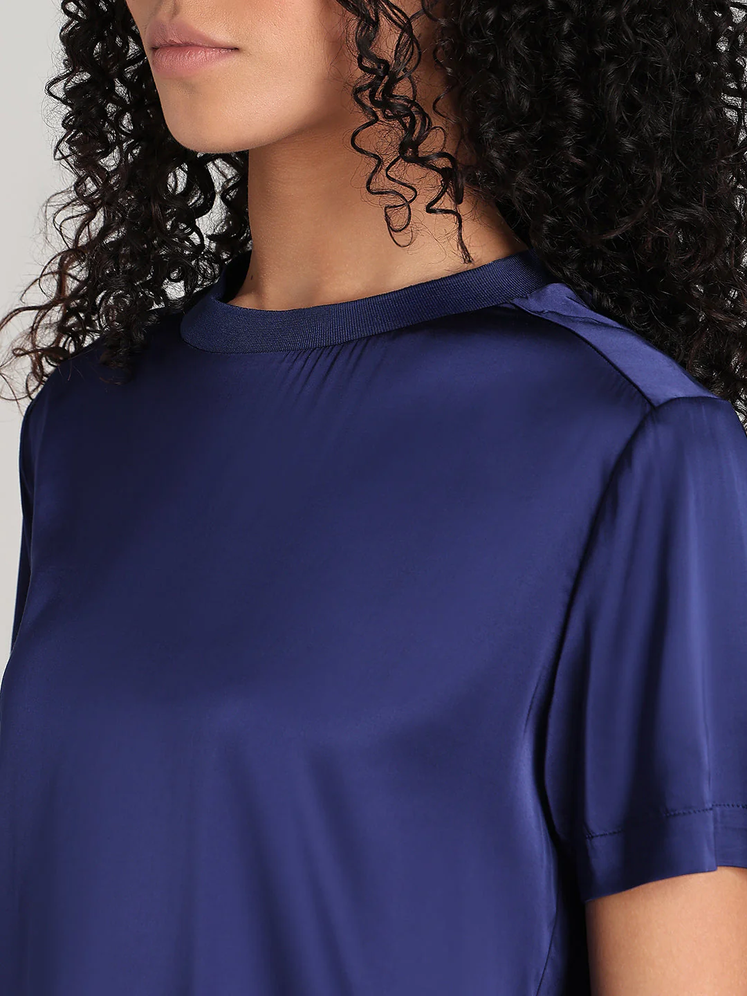 Blue Satin Crew-Neck Top - Image 8