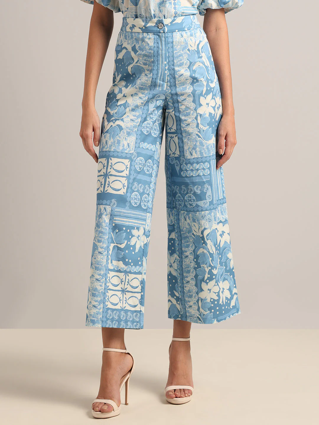 Light Blue High Rise Printed Pants - Image 2