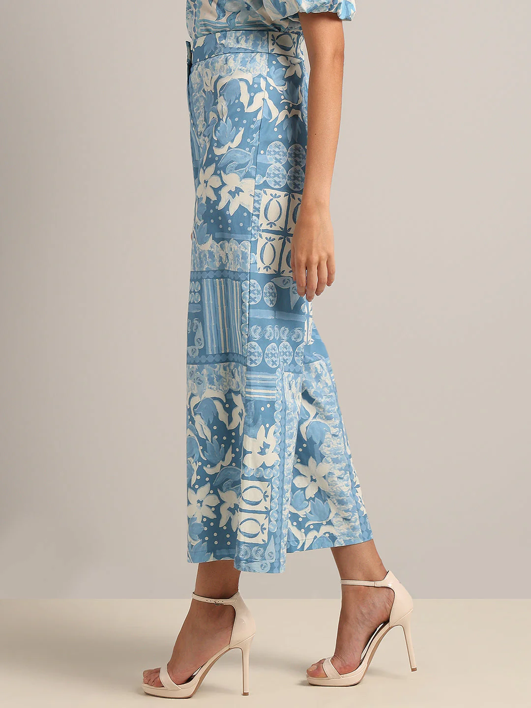 Light Blue High Rise Printed Pants - Image 3