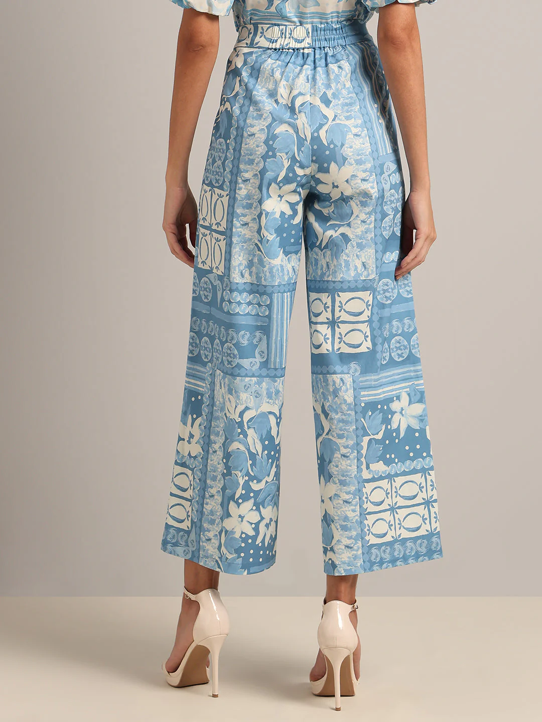 Light Blue High Rise Printed Pants - Image 4