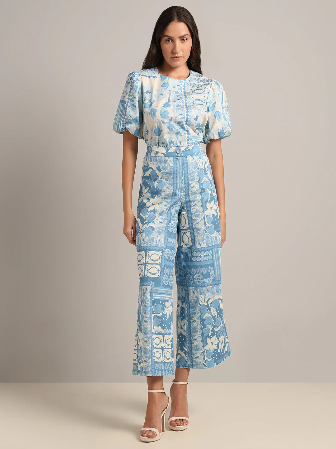 Light Blue High Rise Printed Pants - Image 5