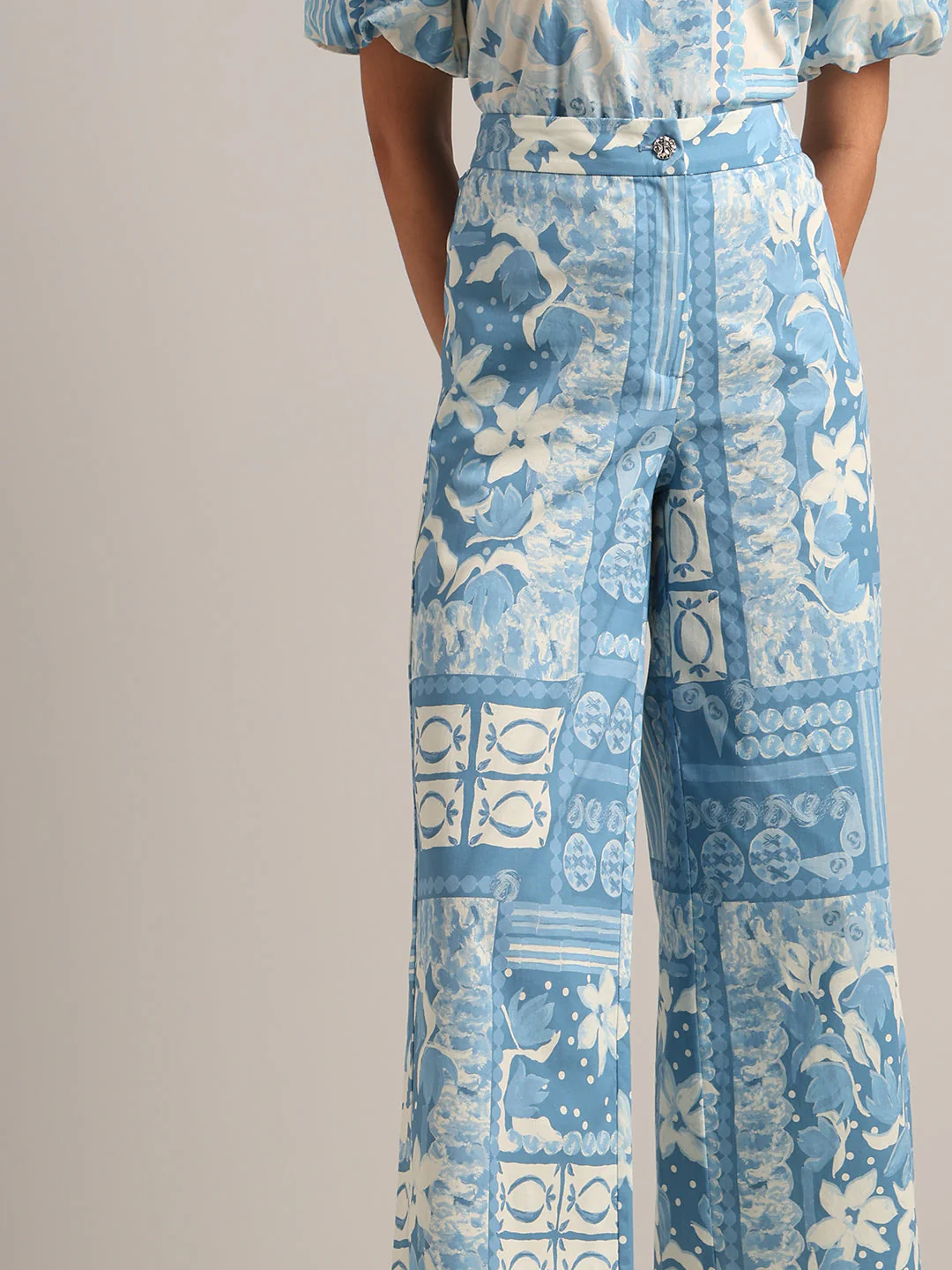 Light Blue High Rise Printed Pants - Image 6