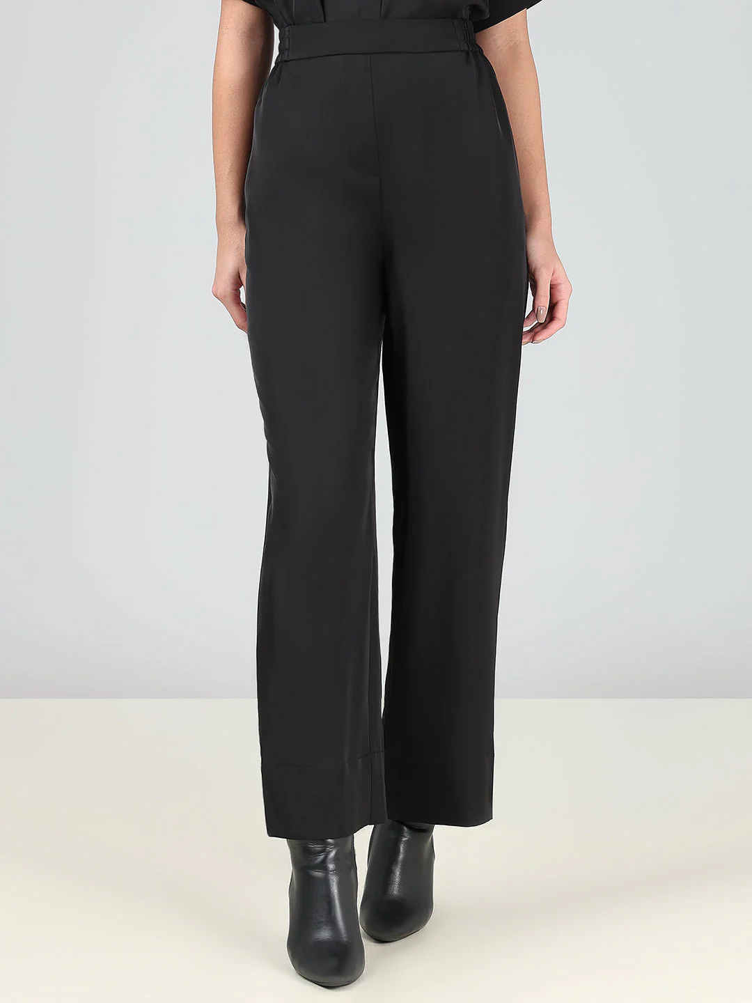 Black High Rise Straight Fit Trousers - Image 2