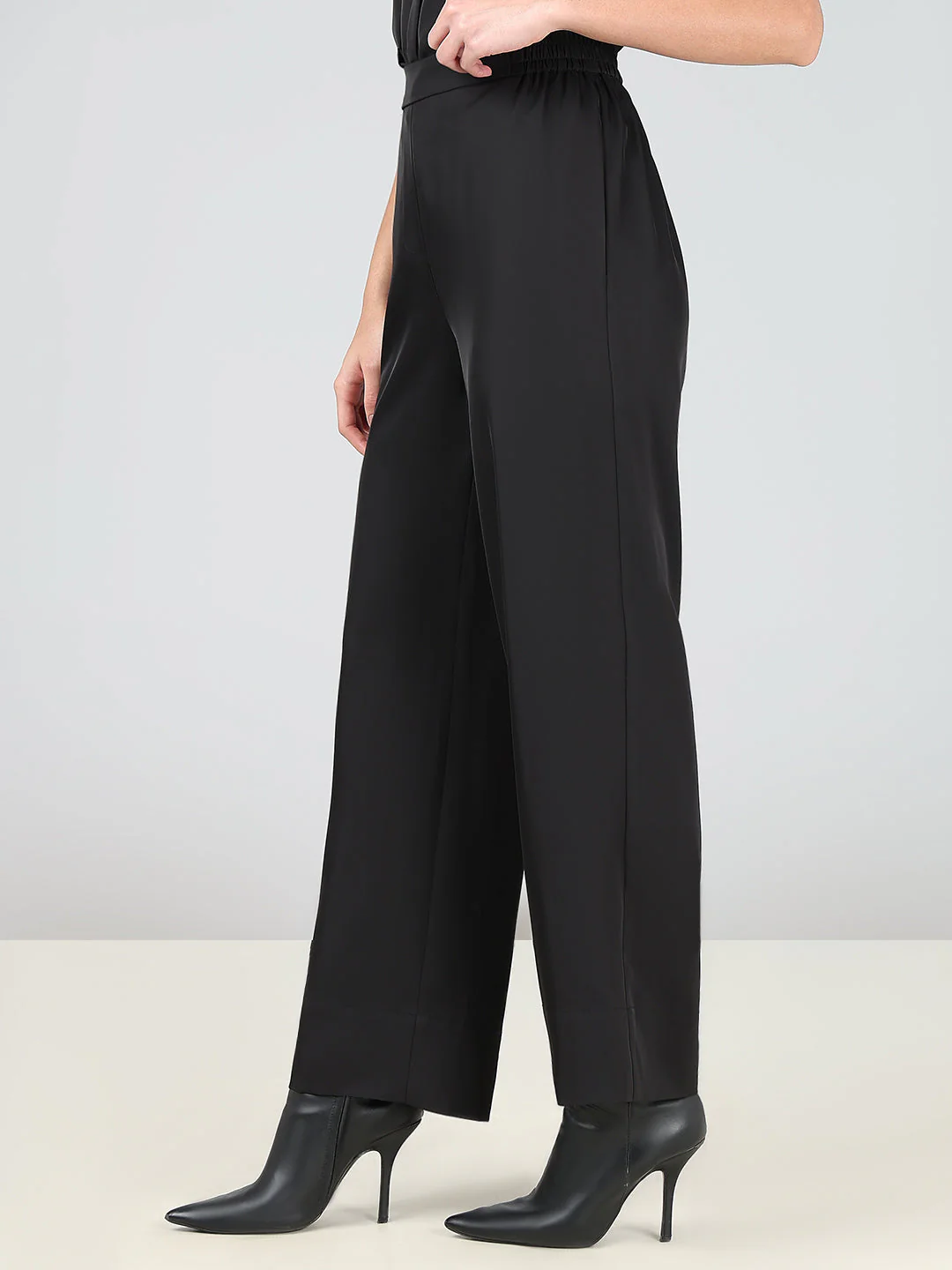 Black High Rise Straight Fit Trousers - Image 3