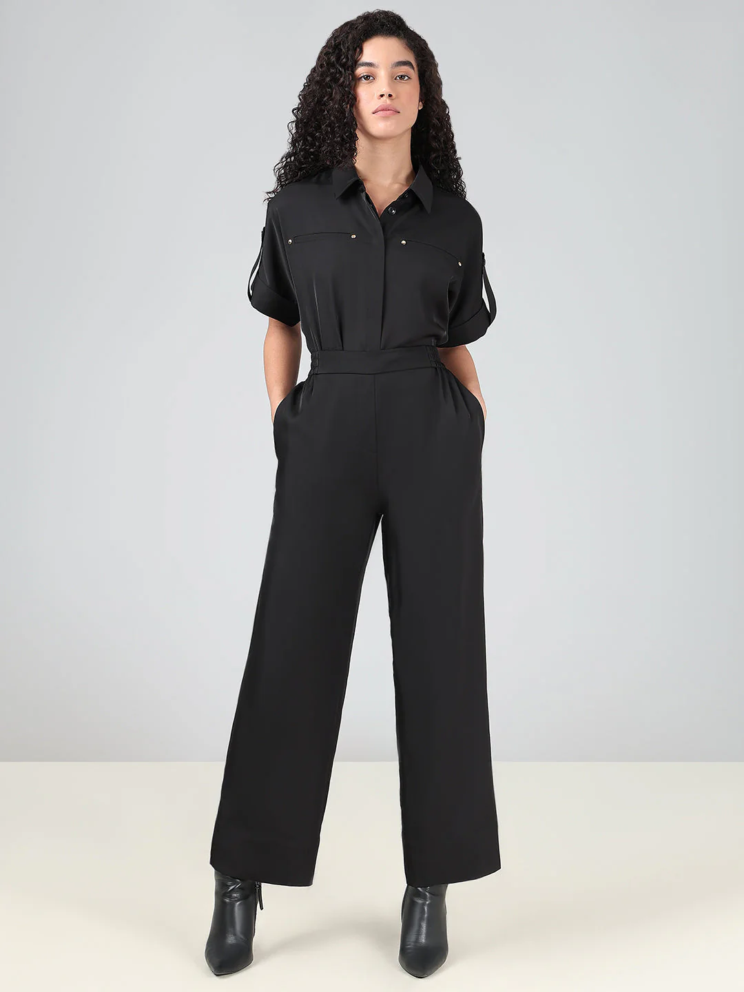 Black High Rise Straight Fit Trousers - Image 5
